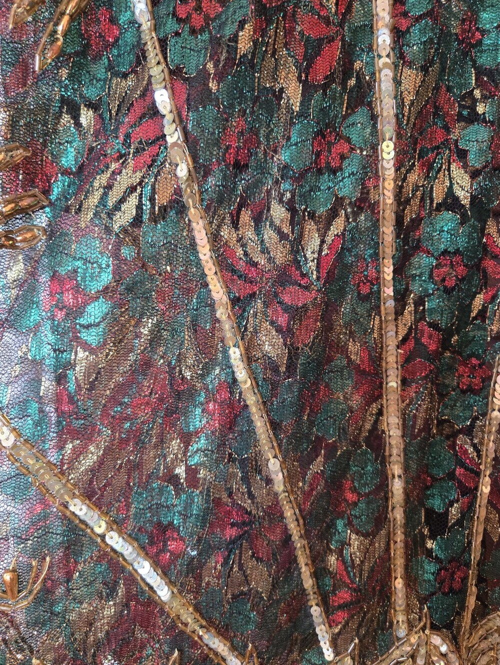 Vintage French Collizioni Embellished Floral Palm Trees Sheer Beaded Duster 2X - Picture 5 of 10